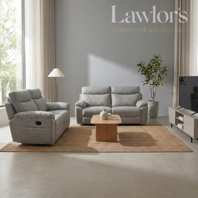 Living room with dark brown 3+2 recliner sofa set