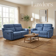 Light blue 3+2 recliner sofa set in a living room