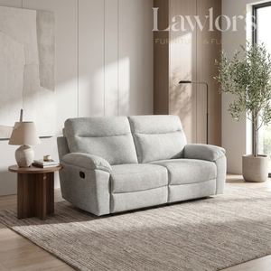 Light grey 2 seater recliner sofa in a living room setting