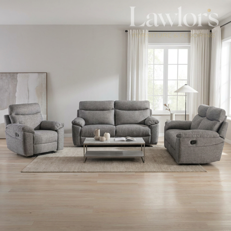 Dark Grey 3+2+1 recliner sofa set in a modern living room