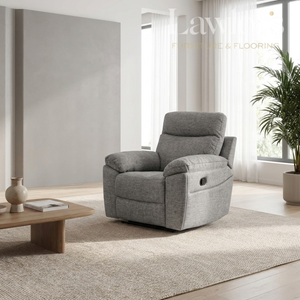 Dark grey 1 seater recliner chair in a modern living room