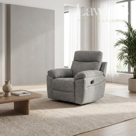 Dark grey 1 seater recliner chair in a modern living room
