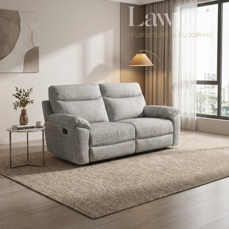 Light brown 2 seater recliner sofa in a modern living room
