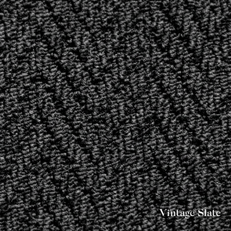 Close-up of textured fabric with 'Vintage Slate' label