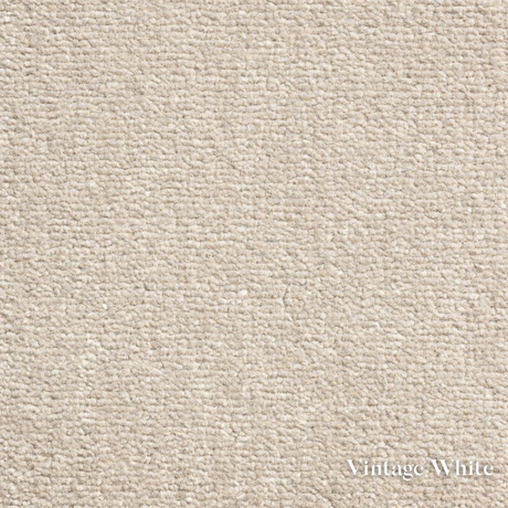 Textured white fabric swatch with 'Vintage White' label