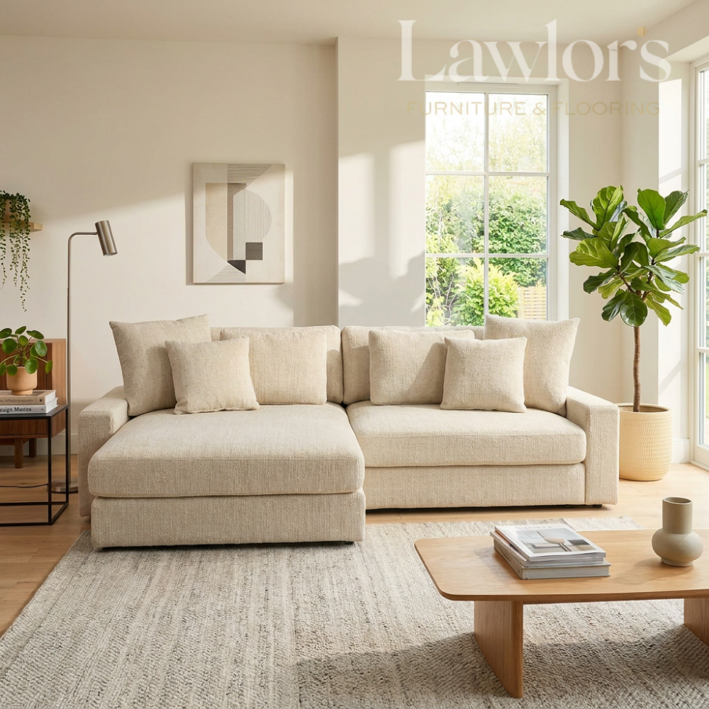Beige sectional sofa in a modern living room