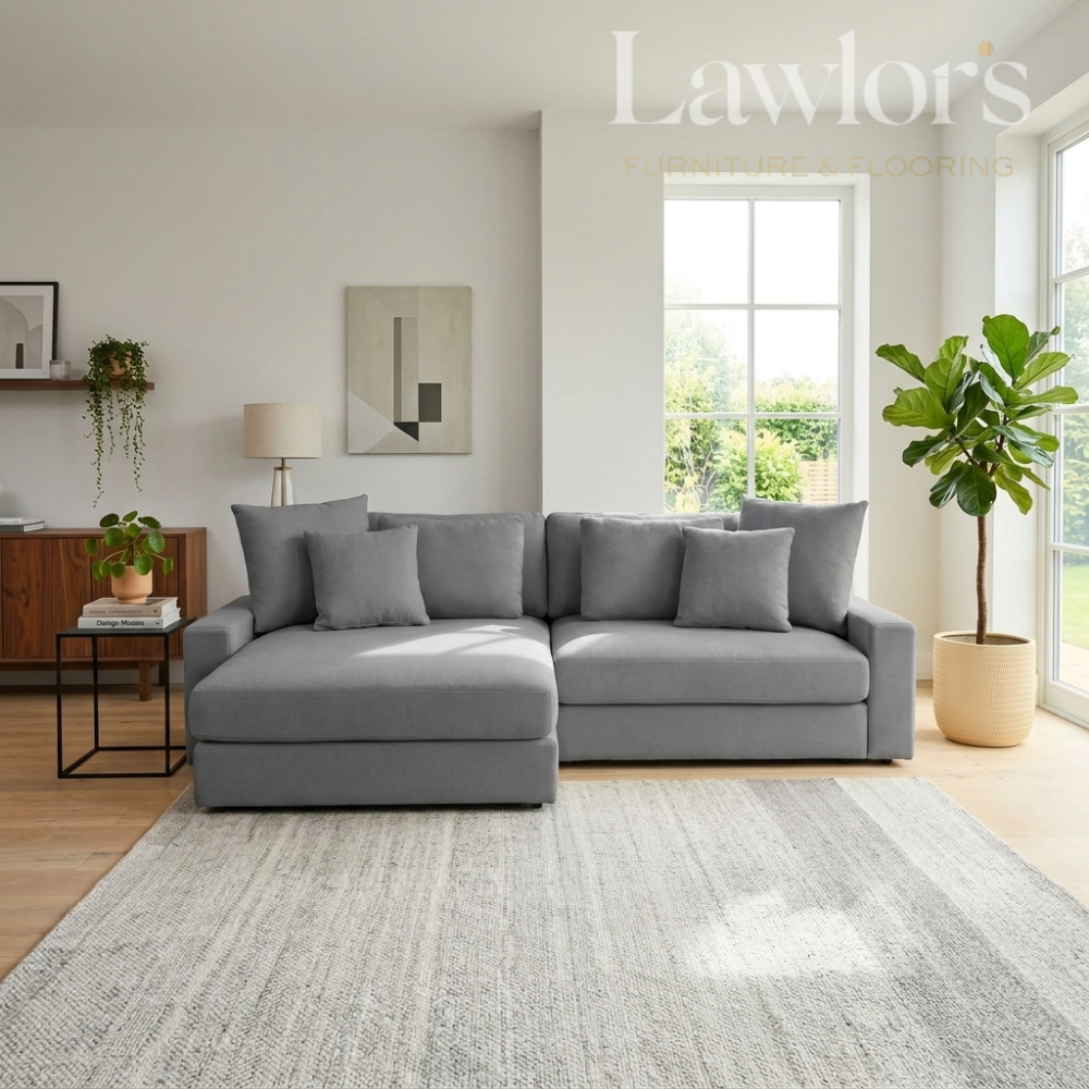 Gray sectional sofa in a living room