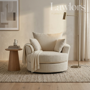 Beige swivel armchair in a living room