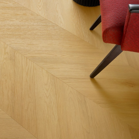 The Virgin Oak Chevron SPC Flooring features elegant chevron design, waterproof mineral core, 25 year warranty and Titanium Nano finish for durability