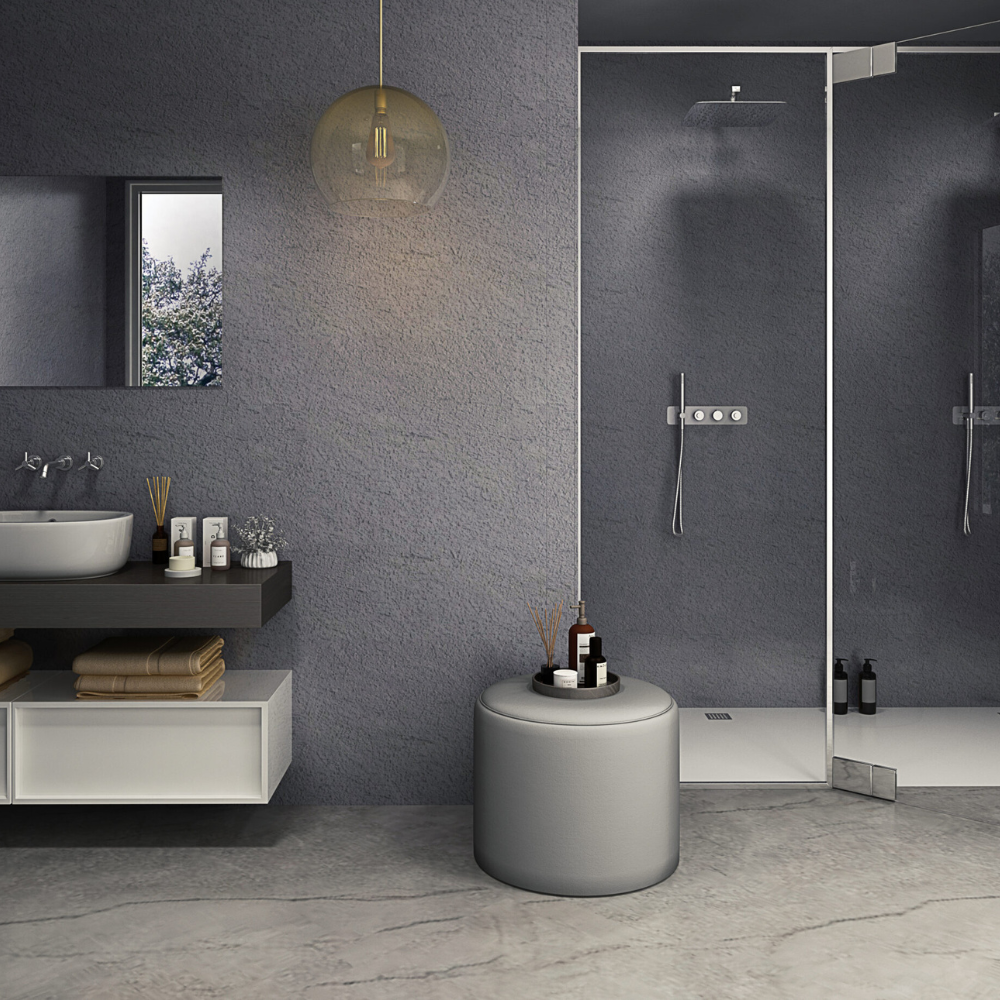 The Aquaply Elegance Ardesia wall panel features a stone inspired finish with easy installation, antibacterial protection and a 35 year guarantee