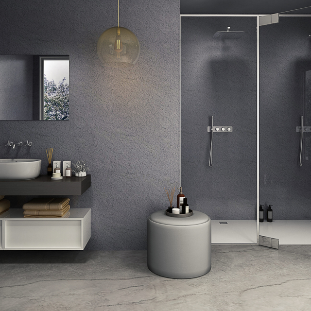 The Aquaply Elegance Ardesia wall panel features a stone inspired finish with easy installation, antibacterial protection and a 35 year guarantee