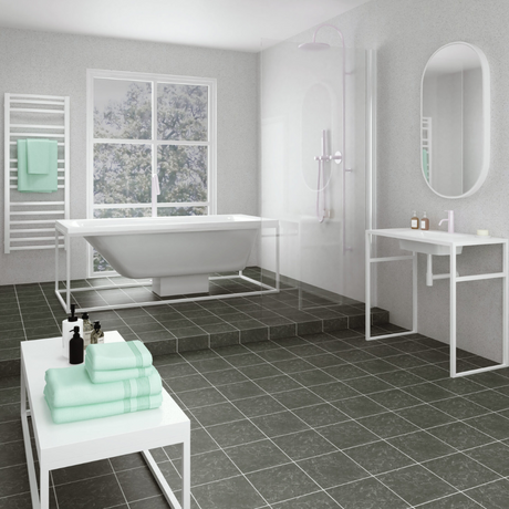 The Aquaply Elegance Lithium Elements wall panel features a silvery white finish with easy installation, antibacterial protection and a 35 year guarantee