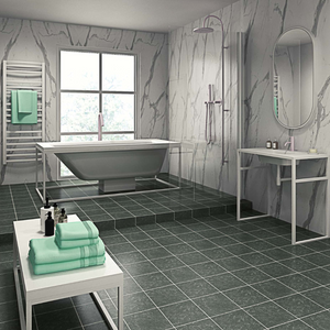 The Aquaply Elegance Statuario Marble wall panel brings a luxurious marble look with easy installation, antibacterial protection & a 35 year guarantee