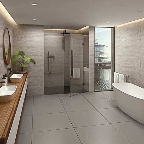 The Aquaply Harmony Bianco Ash wall panel adds natural warmth, wood inspired tones with easy installation, antibacterial protection and a 35 year guarantee