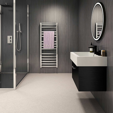 The Aquaply Harmony Coca Icing wall panel brings bold black and silver design with easy installation, antibacterial protection and a 35 year guarantee