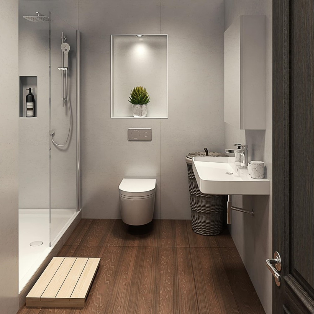 The Aquaply Origins Beige Eiger wall panel brings subtle beige marbling with easy installation, antibacterial protection and a 35 year guarantee