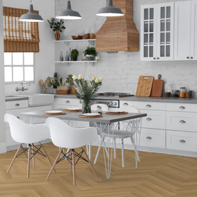 The Warren Oak Herringbone Flooring - 12mm features AC4 durability, easy Doc Loc installation, underfloor heating compatible.