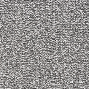 Close-up of gray textured carpet with 'Wolfhound' brand name.