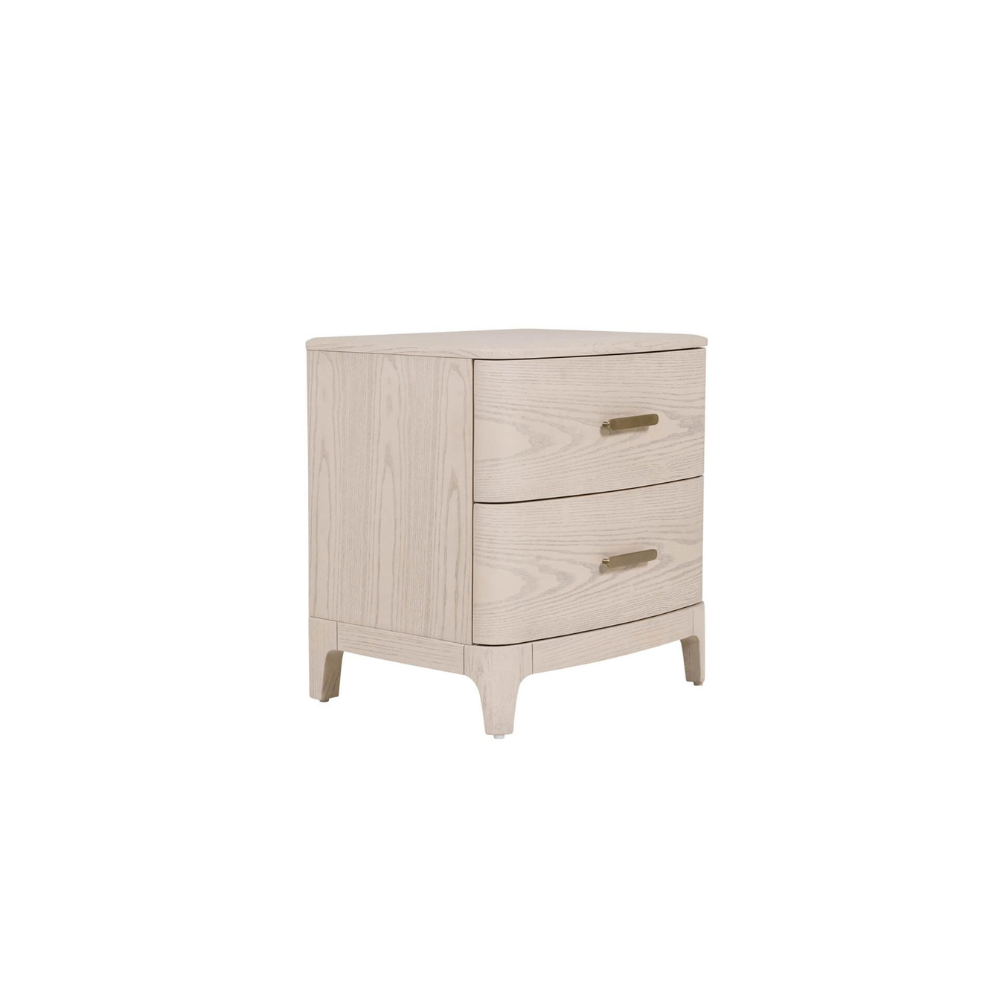 The Zahra Bedside Locker 2 Drawer in Parisian Cream comes with an oak finish, providing both an elegant style and functionality.