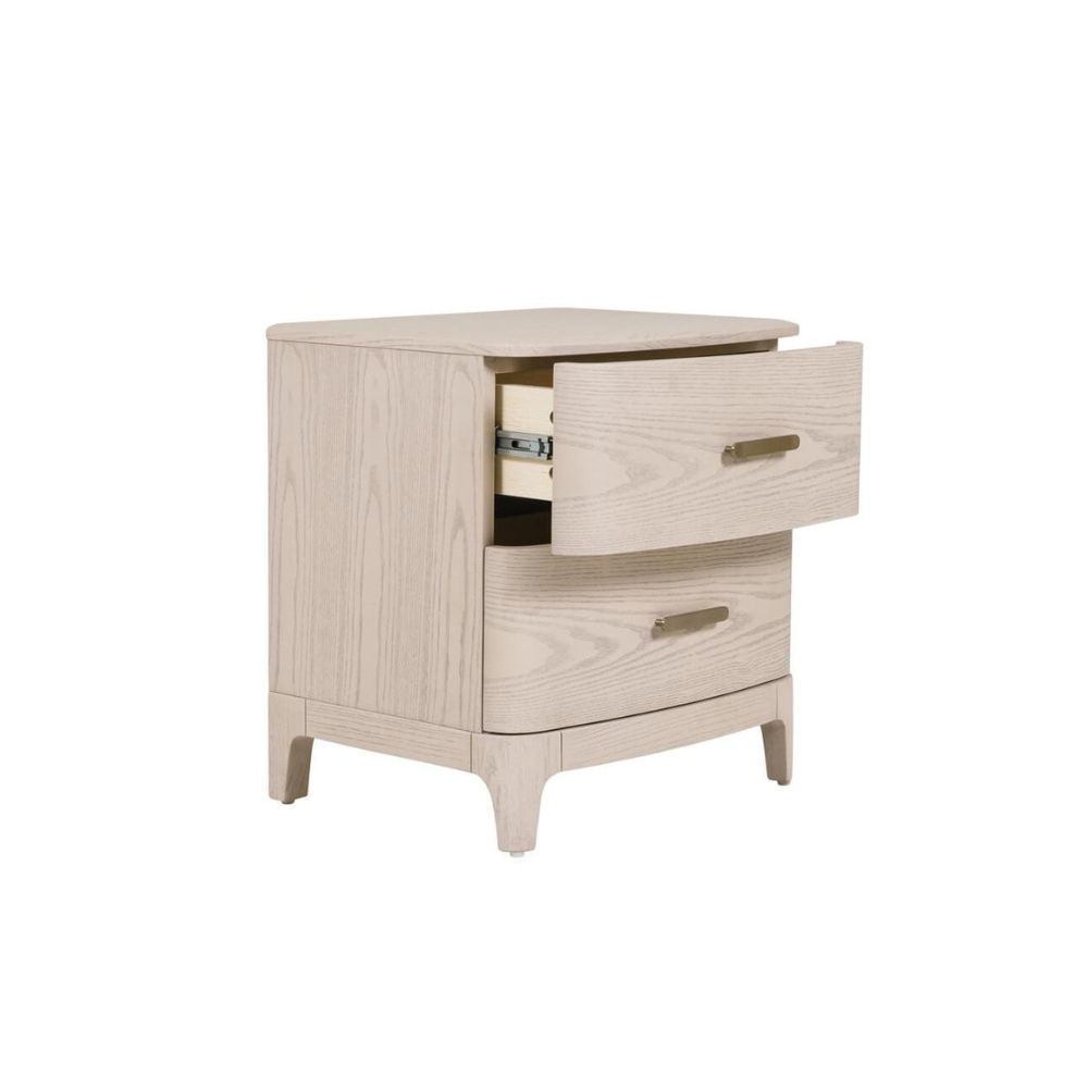 The Zahra Bedside Locker 2 Drawer in Parisian Cream comes with an oak finish, providing both an elegant style and functionality.