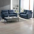 The Vera Sofa Set in Dark Blue is upholstered in dark blue and premium materials, plush cushions and spacious seating