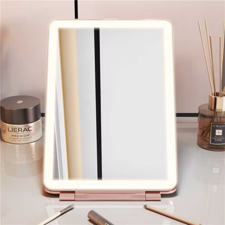 The Vanitii iPad Mini LED Makeup Mirror features 3-color adjustable brightness, USB rechargeable and protective flip cover.