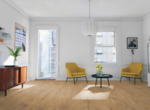 The Sherwood Oak Laminate Flooring - 12mm features wood-like look, antibacterial, AC4 wear rating, underfloor heating compatible, 20-year guarantee, easy Click2go installation.