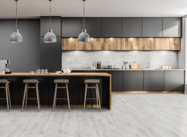 The Fresco Snow Gloss Laminate Flooring – 8mm features high-gloss woodgrain, AC4 wear rating and underfloor heating compatible