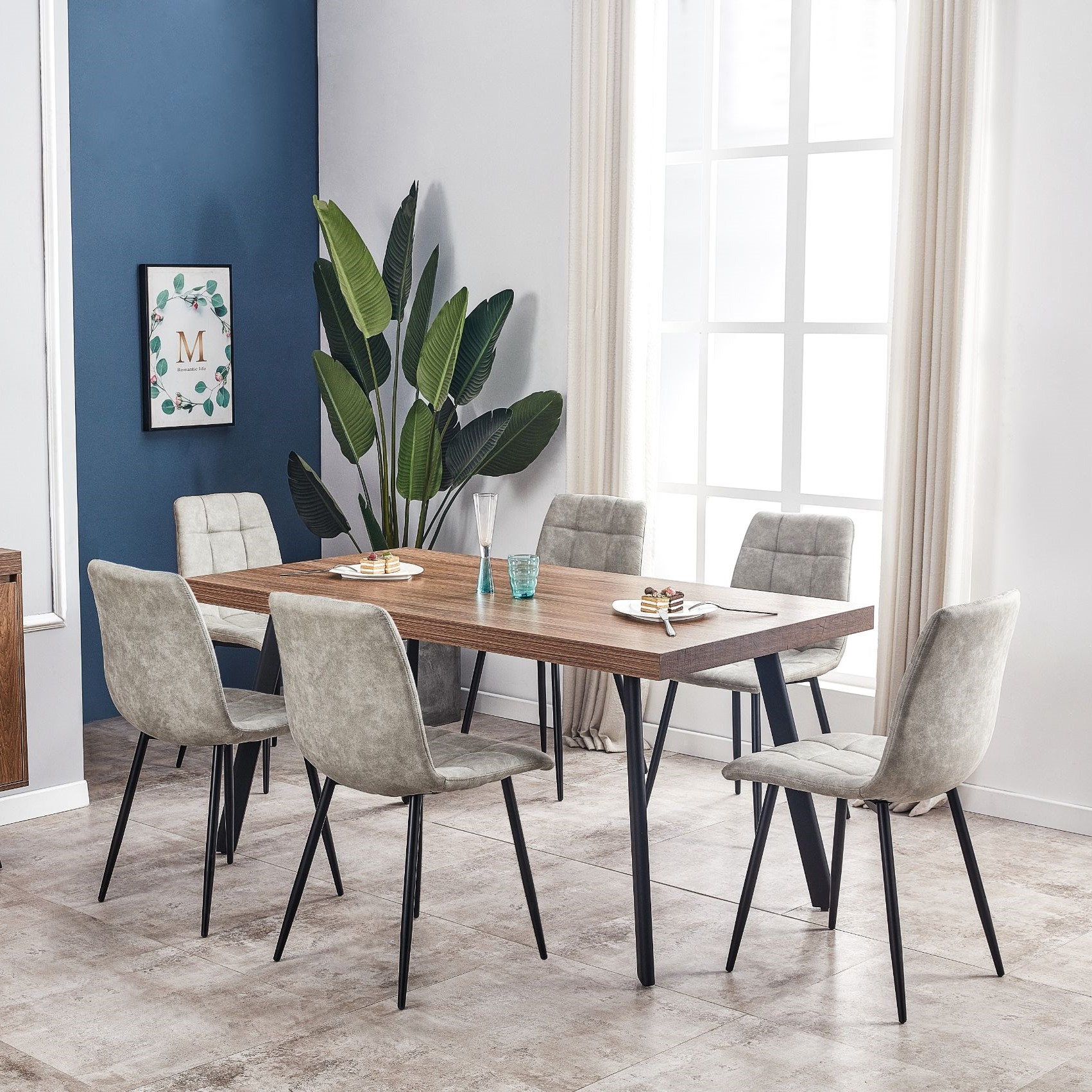 Florence Dining Set - Walnut Table + 6 Chairs - Lawlors Furniture & Flooring