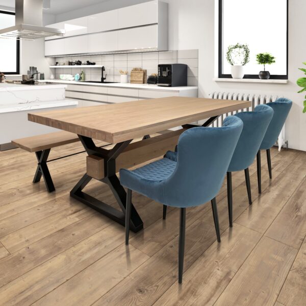 Harris Dining Table with Wooden Rail in Grey Oak