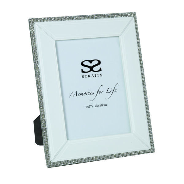 White Photo Frame with Silver Jewel Border