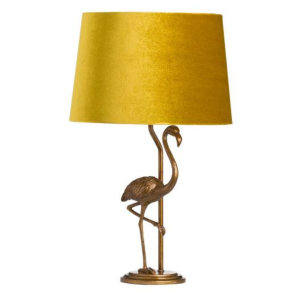 Gold Flamingo Lamp with Mustard lamp Shade