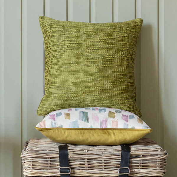 Rainfall Embroidered Feather Cushion Olive