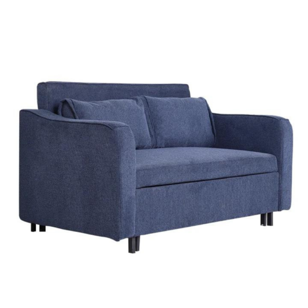 The Aspen Sofa Bed in Denim Blue upholstered in luxurious linen fabric