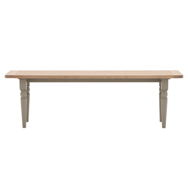 The Eton Dining Table Bench - Prairie features a solid oak underframe, grooved seat, hand woven rope seat and turned spindle style legs.