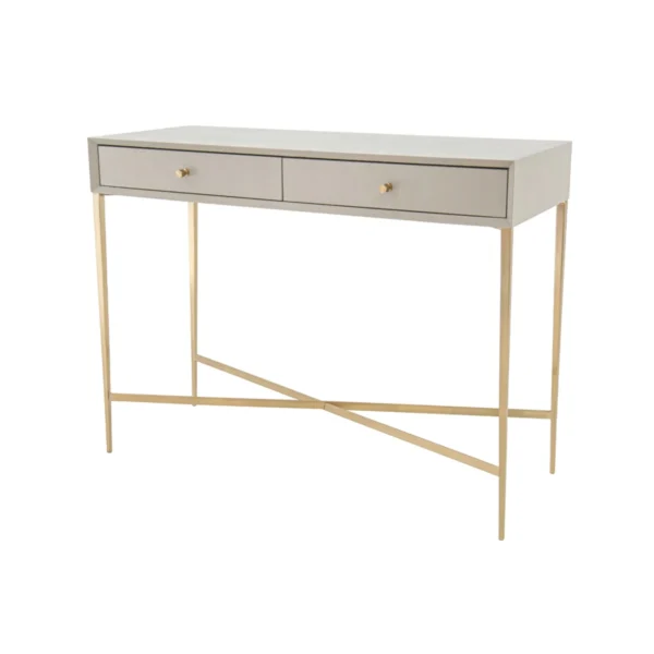 The Finley Console Table Grey features two drawers and crafted from high-quality metal and veneer materials