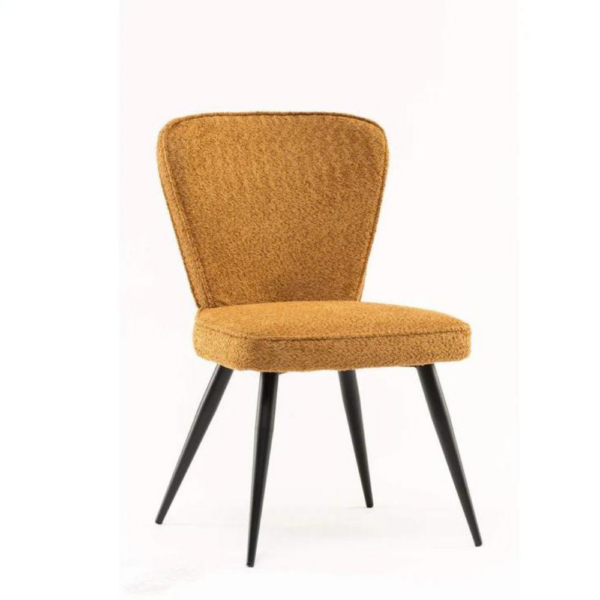 The Flavia Dining Chair in Mustard that features a vibrant colour and black powder-coated legs
