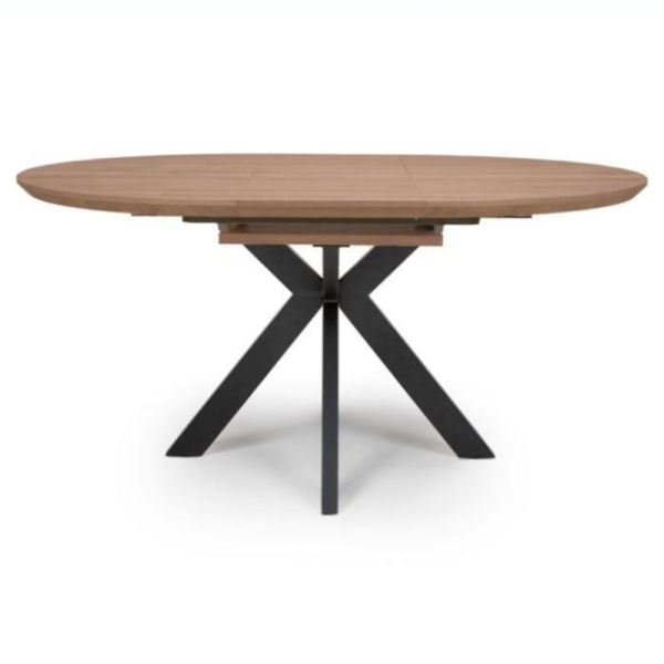 The Malin Extending Round Table 1200-1600mm in Light Walnut features heat, stain, and scratch resistance