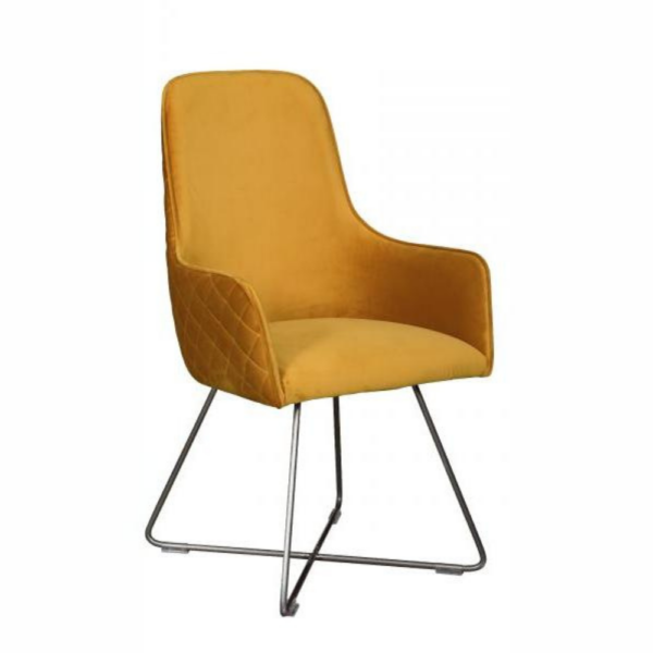 The Utah Chair in Plush Mustard featuring luxurious velvet material and striking mustard colour